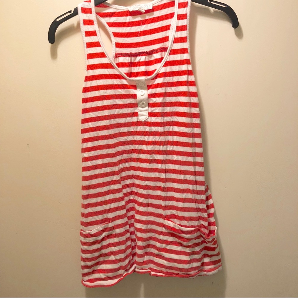 Small red and white striped long tank top pockets